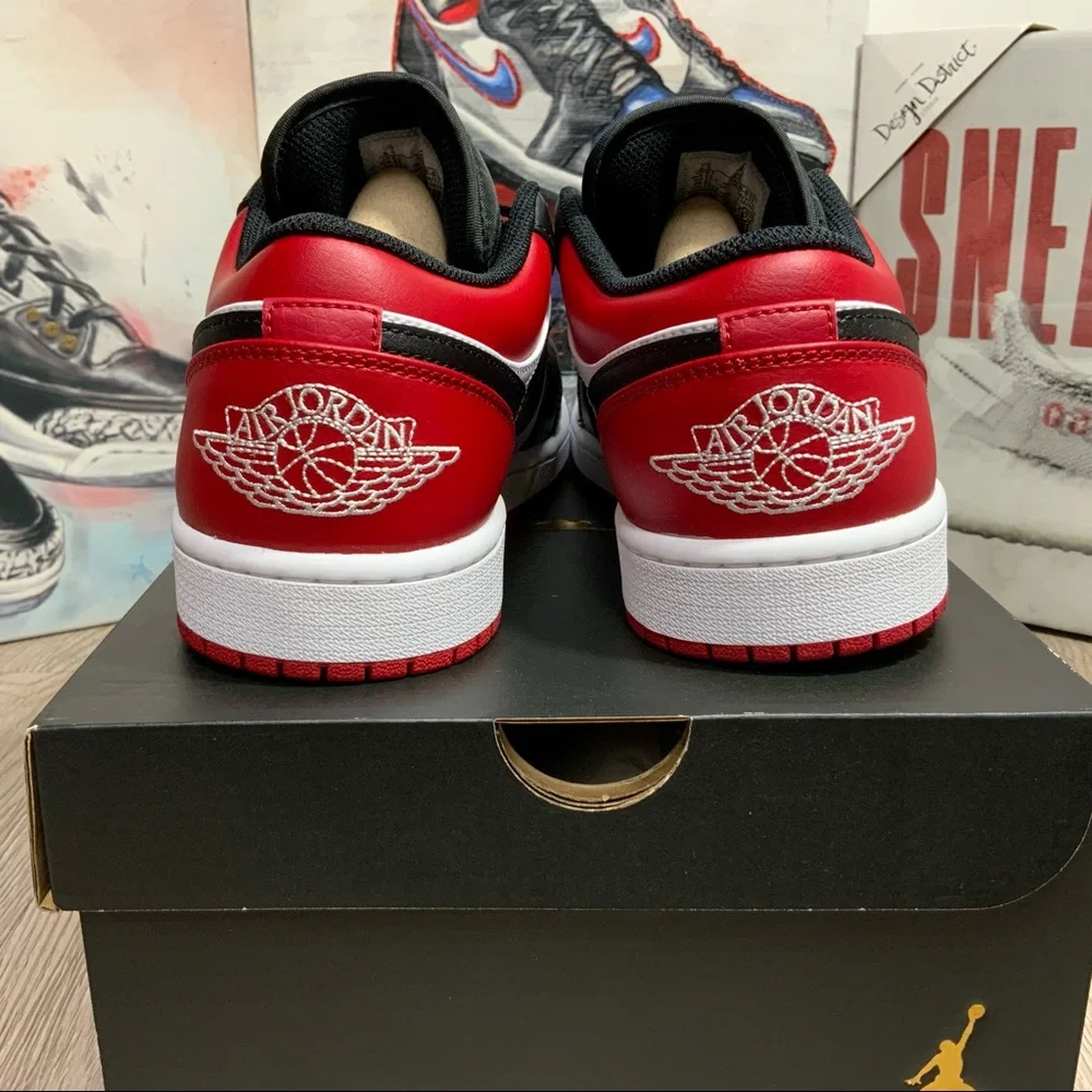 New Jordan 1 Low Bred Toe 2021 553558-612 Men's Shoe Size 9.5